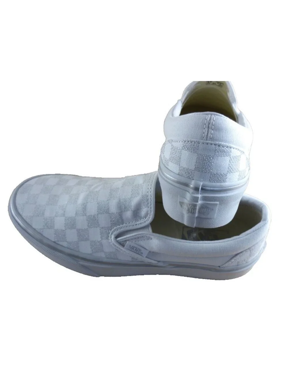 Vans Women's Classic Slip On Platform Metallic Checkerboard Silver Shoes Sizes